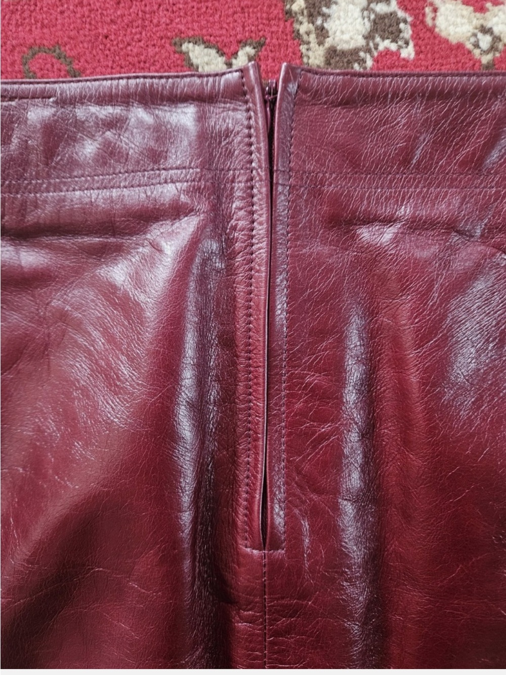 Tory Burch Bianca Burgundy Leather A-Line Skirt with Gold Buckle Front - Picture 3 of 6